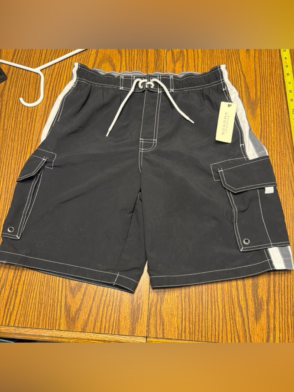 Sonoma Navy Swim Shorts with White Stitching